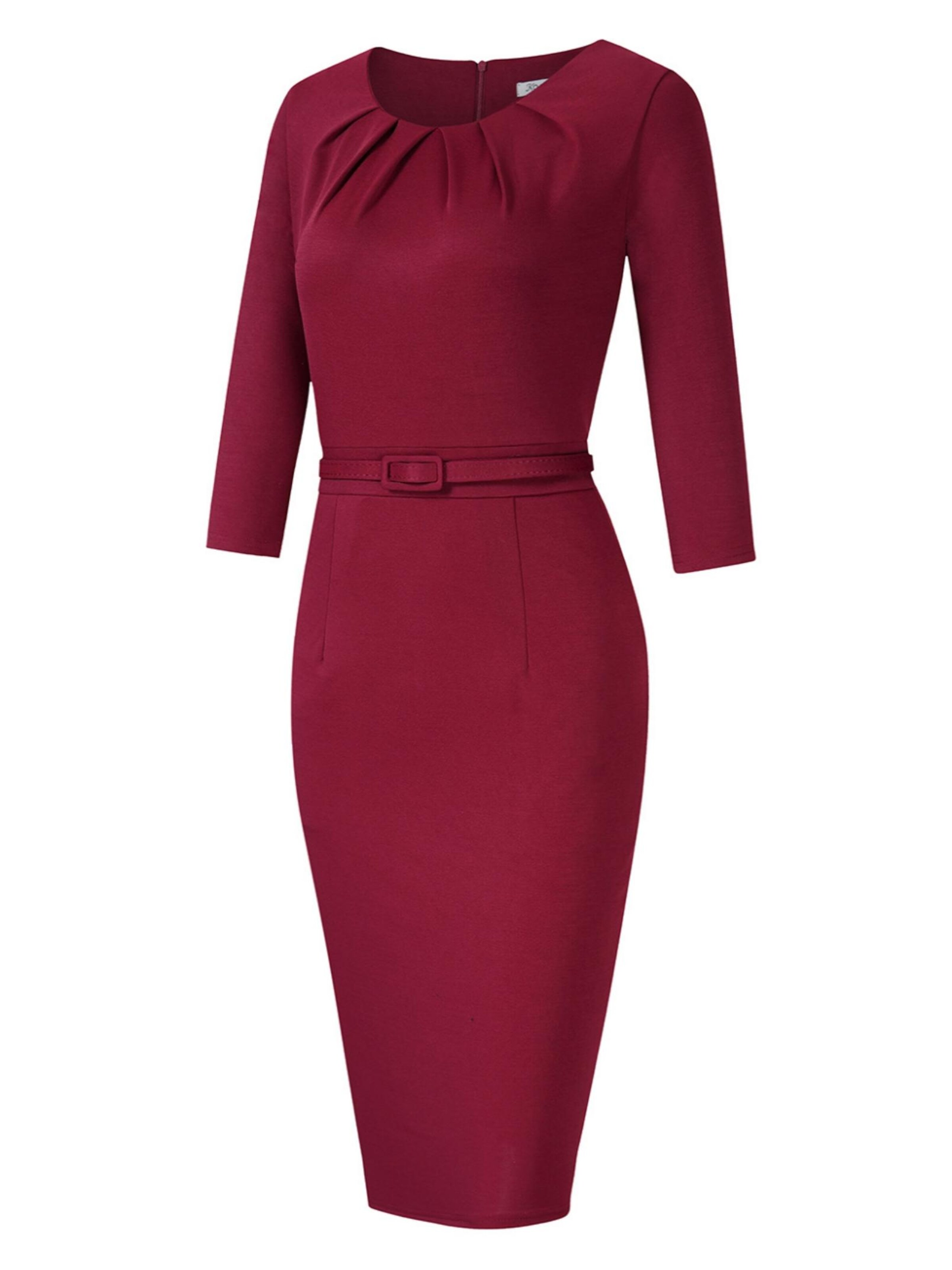 KoJooin Kleid 'Damen Kleider Elegante Bleistiftkleider 3/4 Ärmeln Kurze Faltenkleider'‌‌‌‌ in Rot: Vorderseite