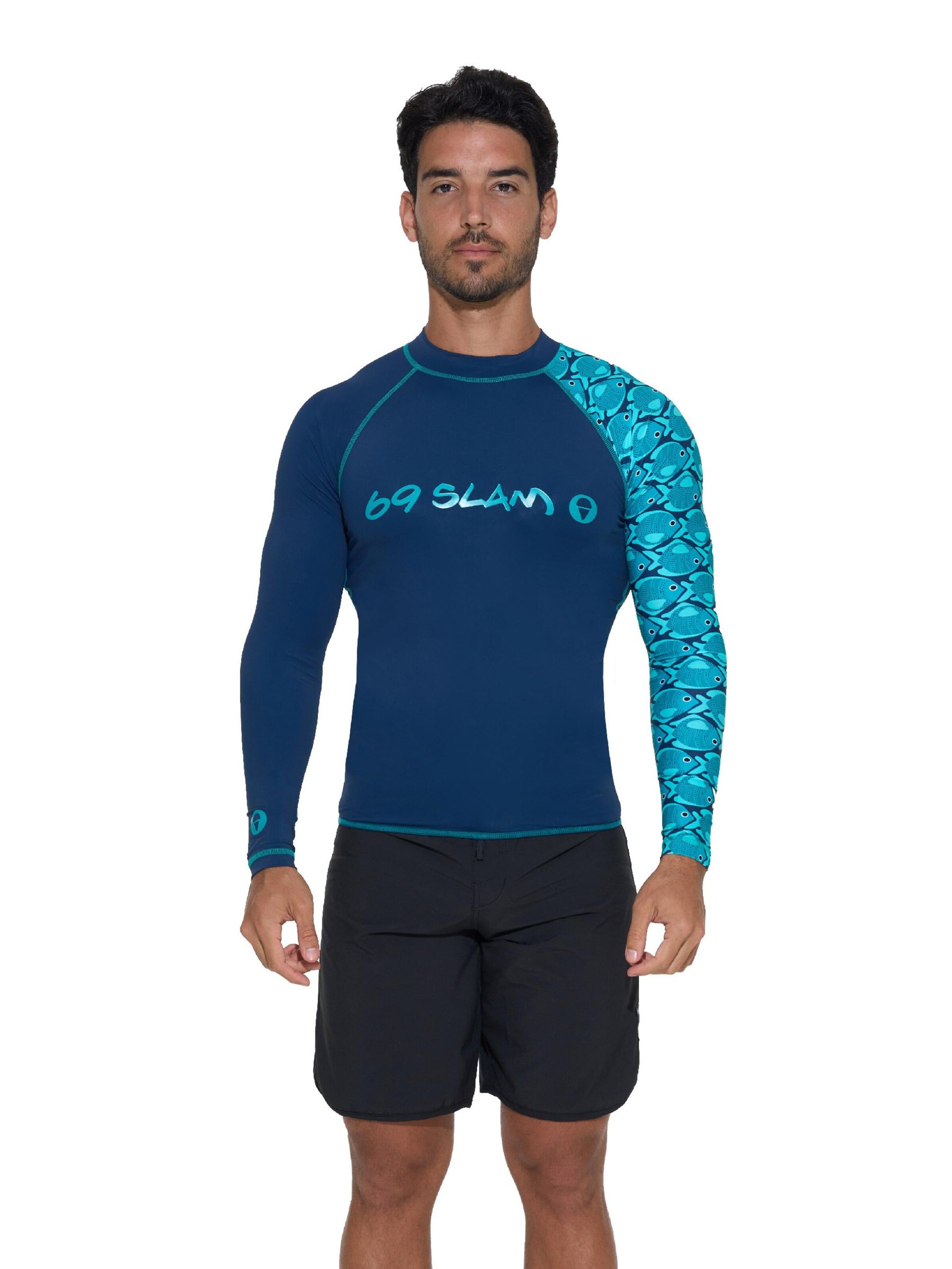 69Slam - Camiseta funcional 'DIEGO UPF50 FISHES' en azul: frente