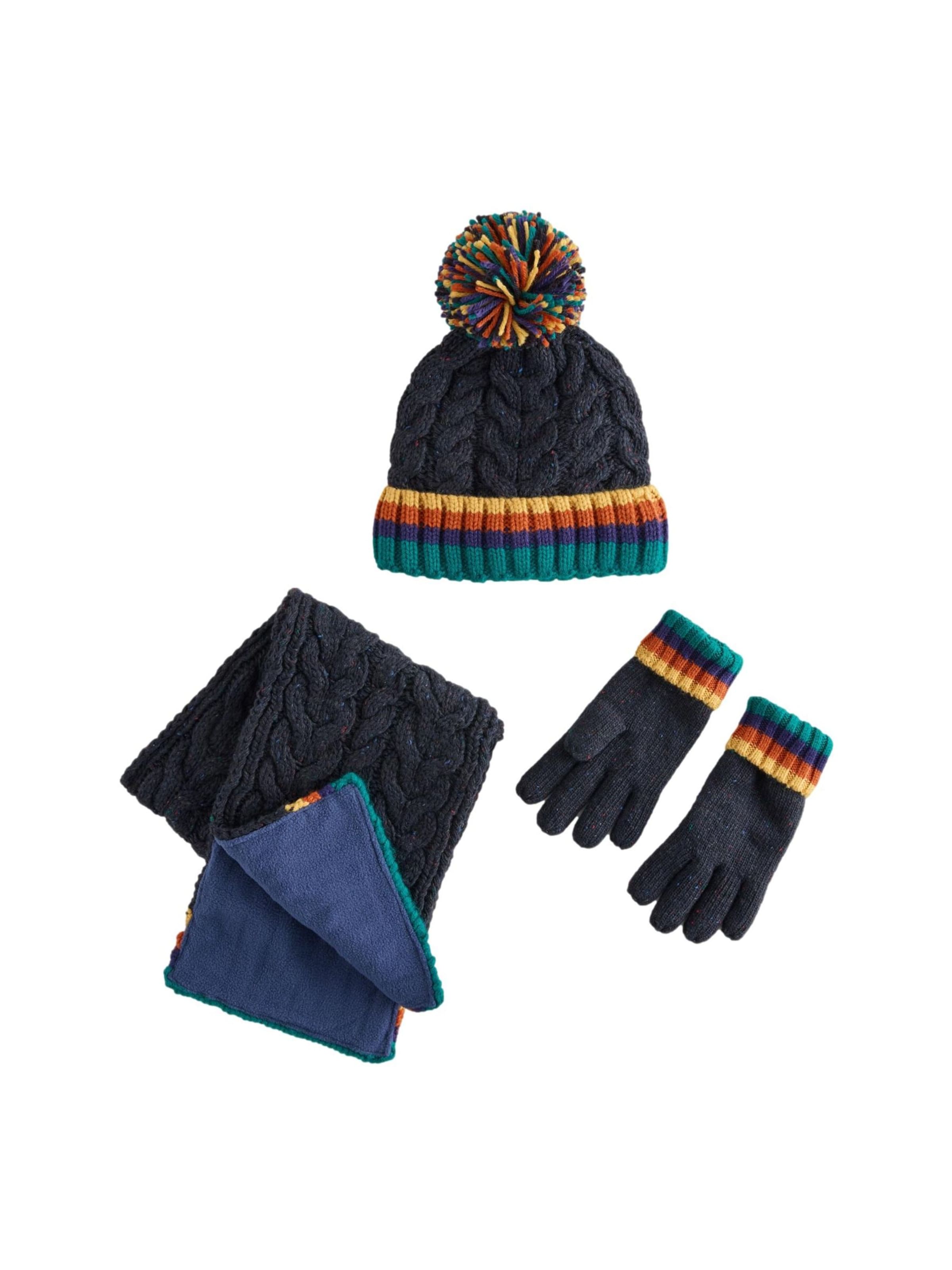 Next Set: Mütze, Schal und Handschuhe in Blau: Vorderseite