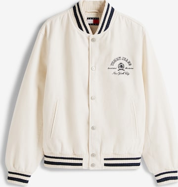 Tommy Jeans Välikausitakki 'VARSITY' värissä beige: etupuoli