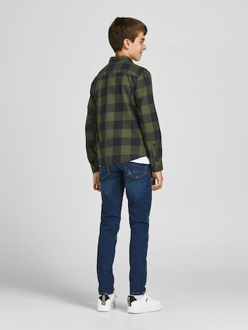 Jack & Jones Junior جينز مضبوط قميص 'Gingham' بلون أخضر