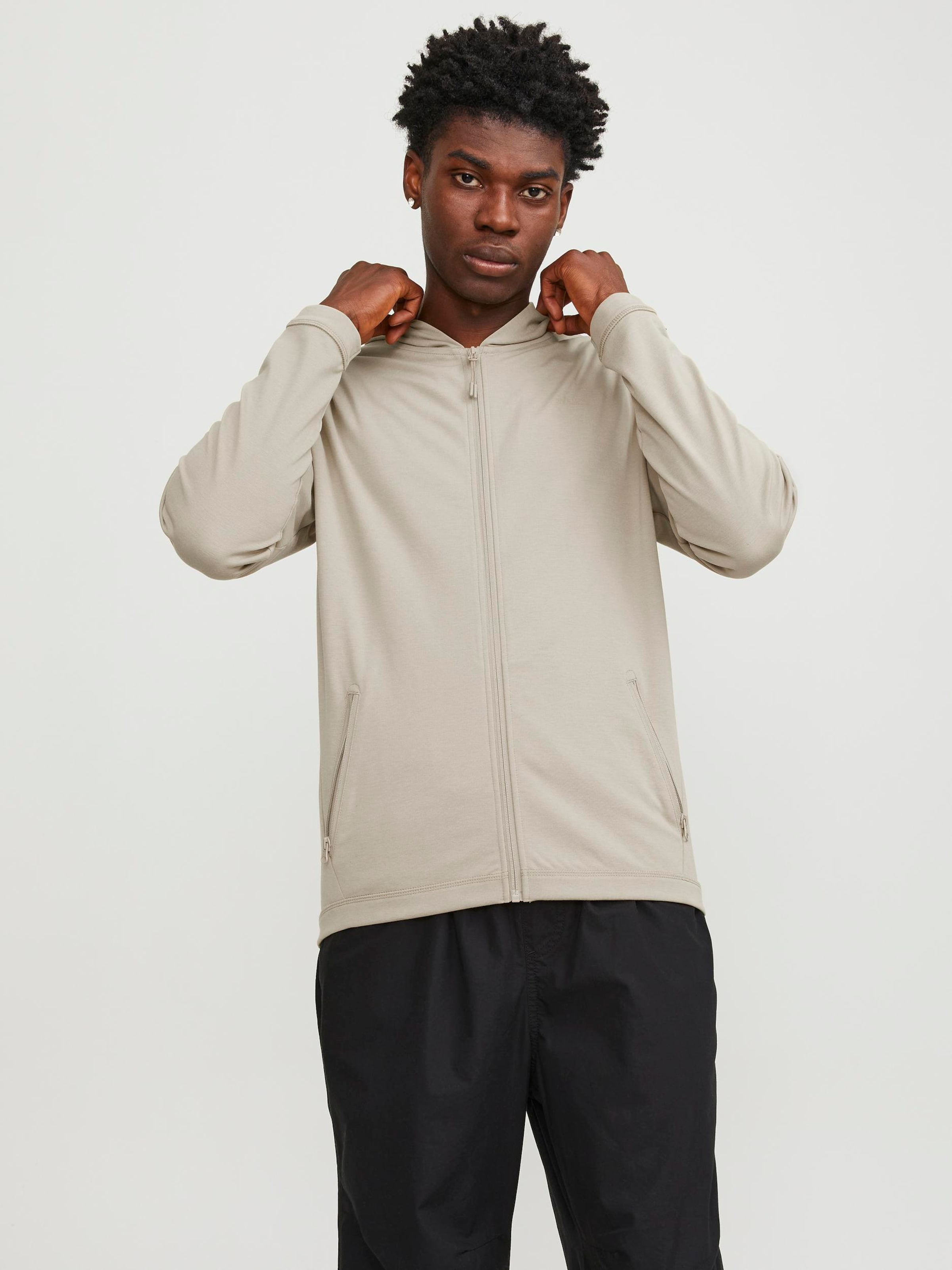 JACK JONES Zip Up Hoodie in Dark Beige ABOUT YOU