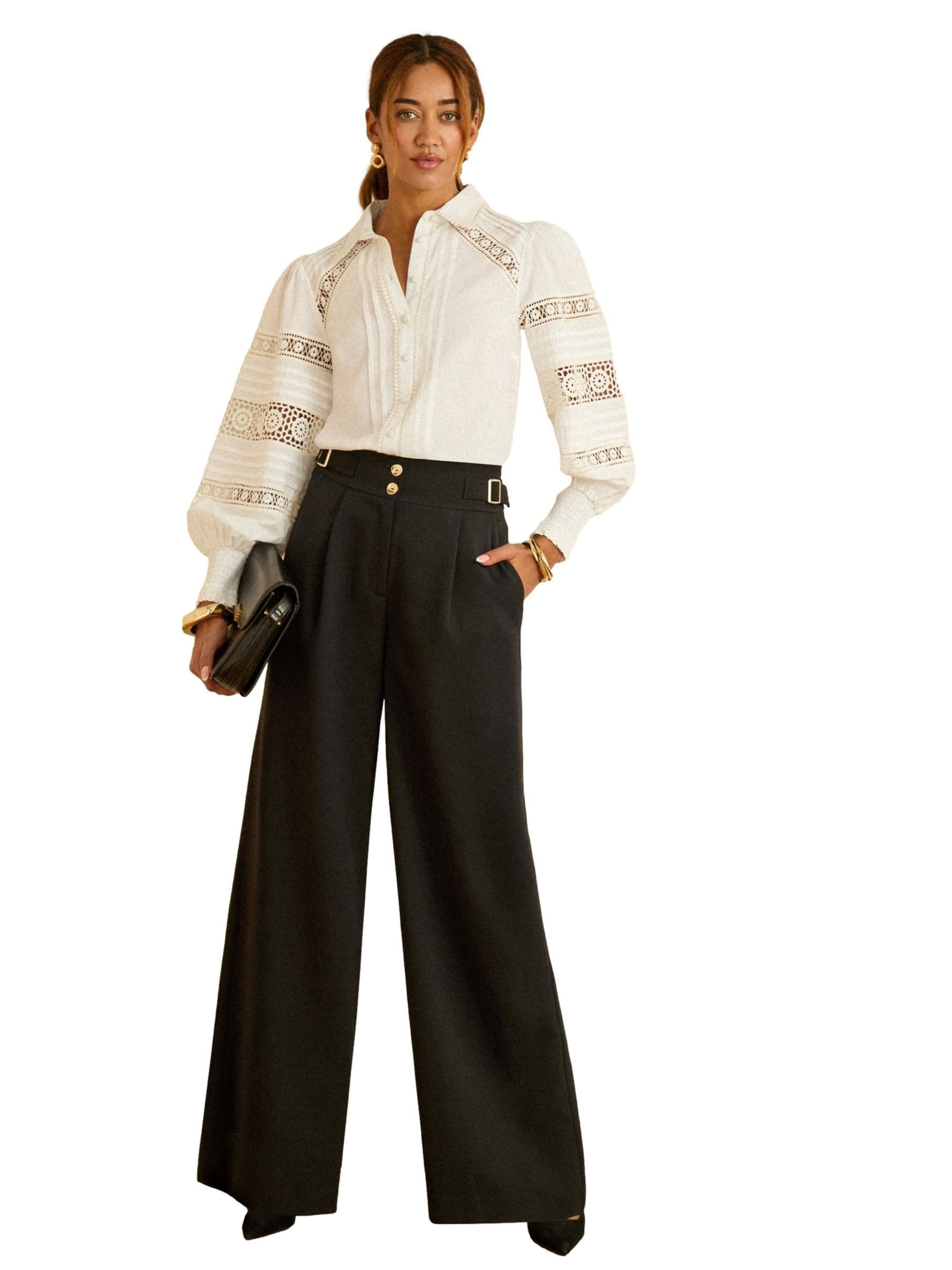 love & roses Široke hlačnice Hlače | črna barva: sprednja stran