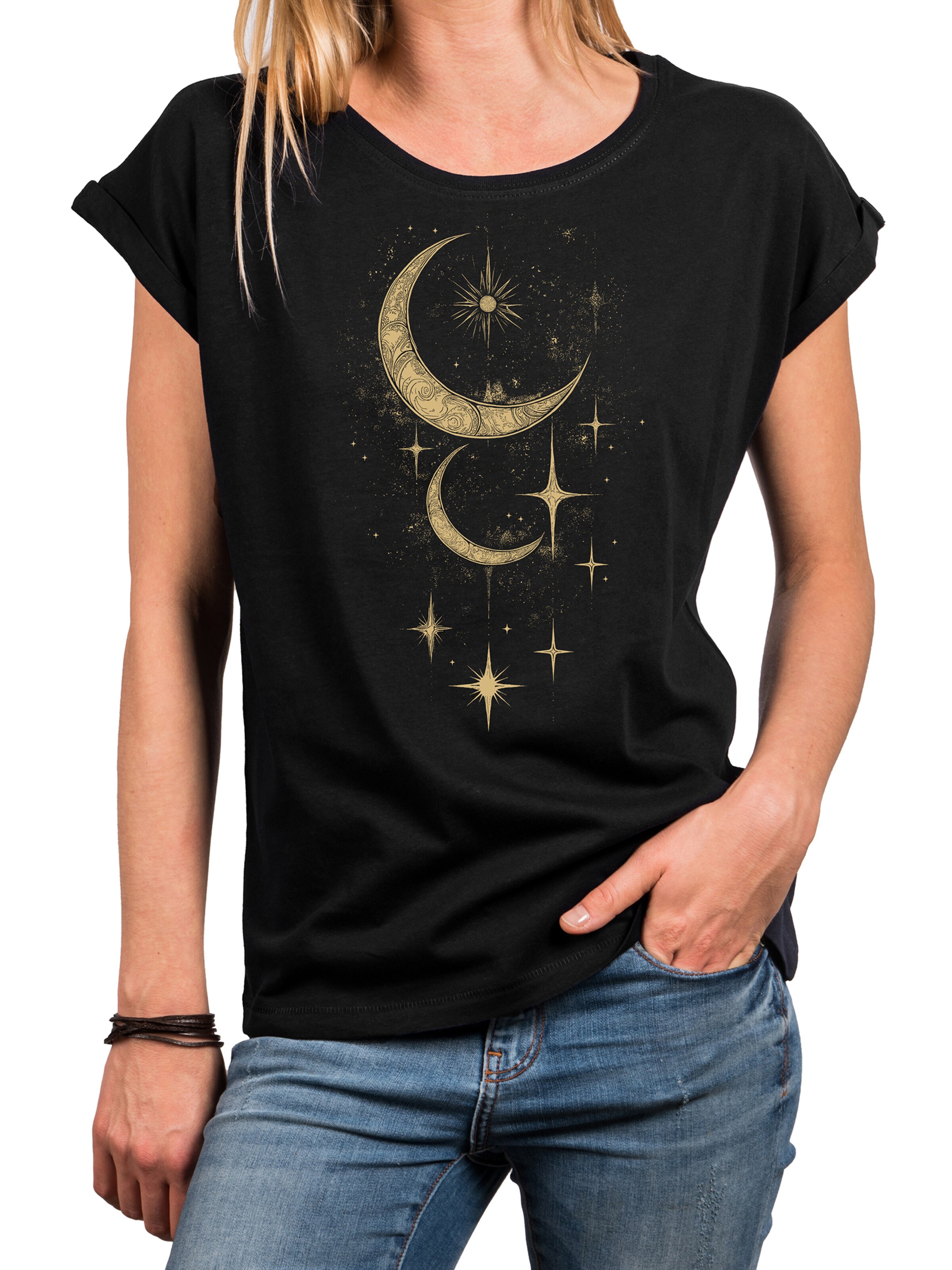 MAKAYA Shirt 'Moon Stars' in Black
