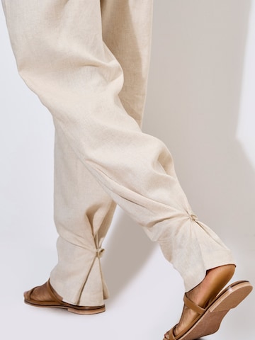 Apricot Wide Leg Linen Blend Cinch Hem Trousers ' ' in Beige