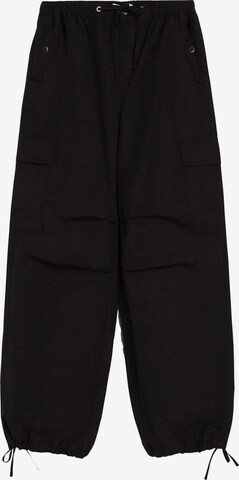 Wide Leg Pantalon cargo Bershka en noir : devant