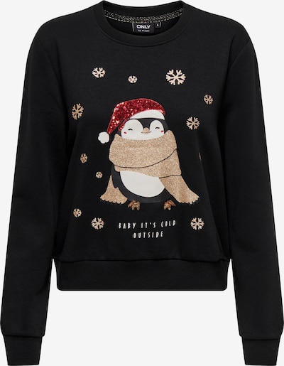 ONLY Sweatshirt 'Yda Christmas' i guld / carminrød / sort / hvid, Produktvisning