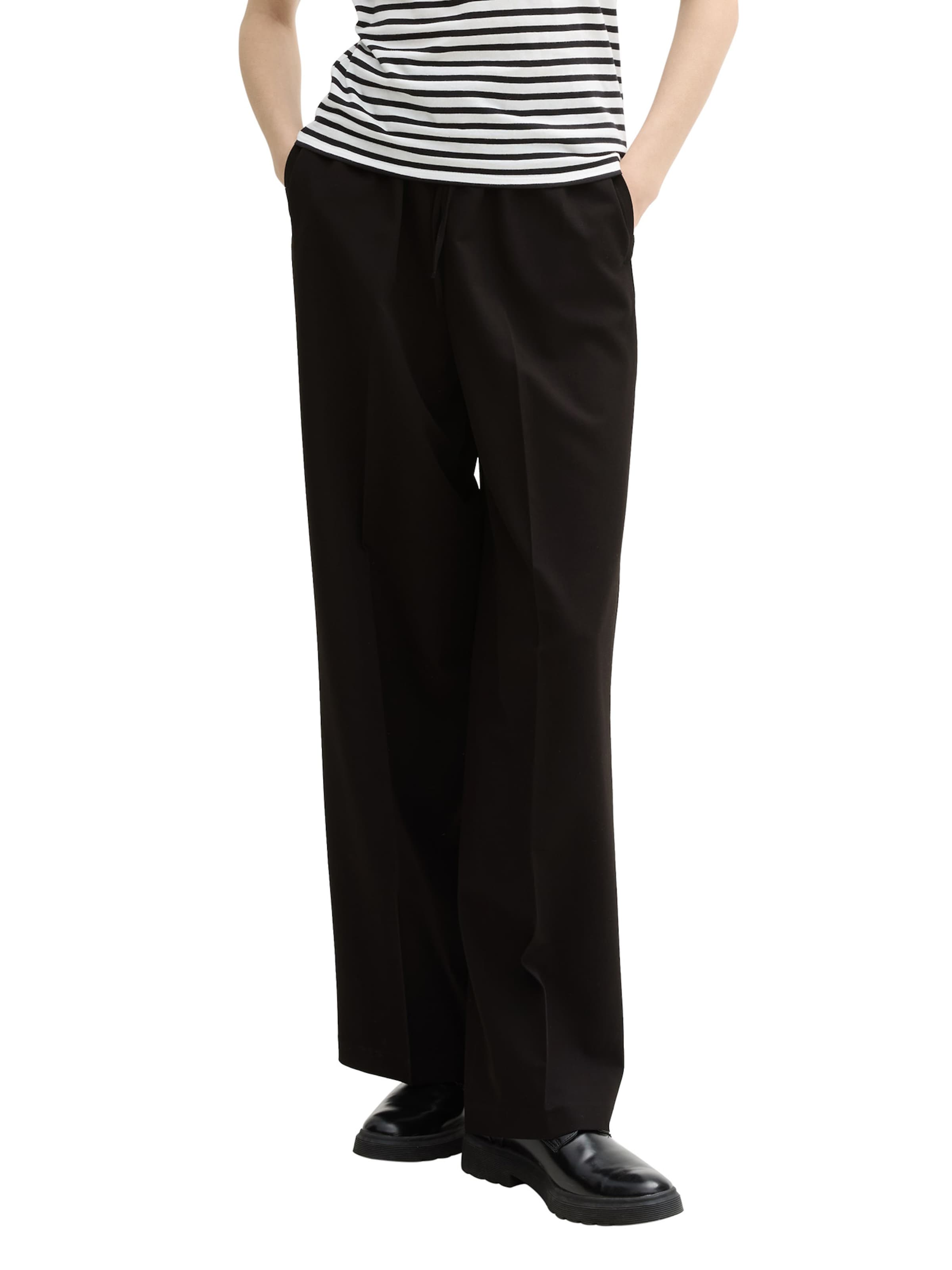 juoda TOM TAILOR DENIM Laisvas Kelnės su kantu: priekis