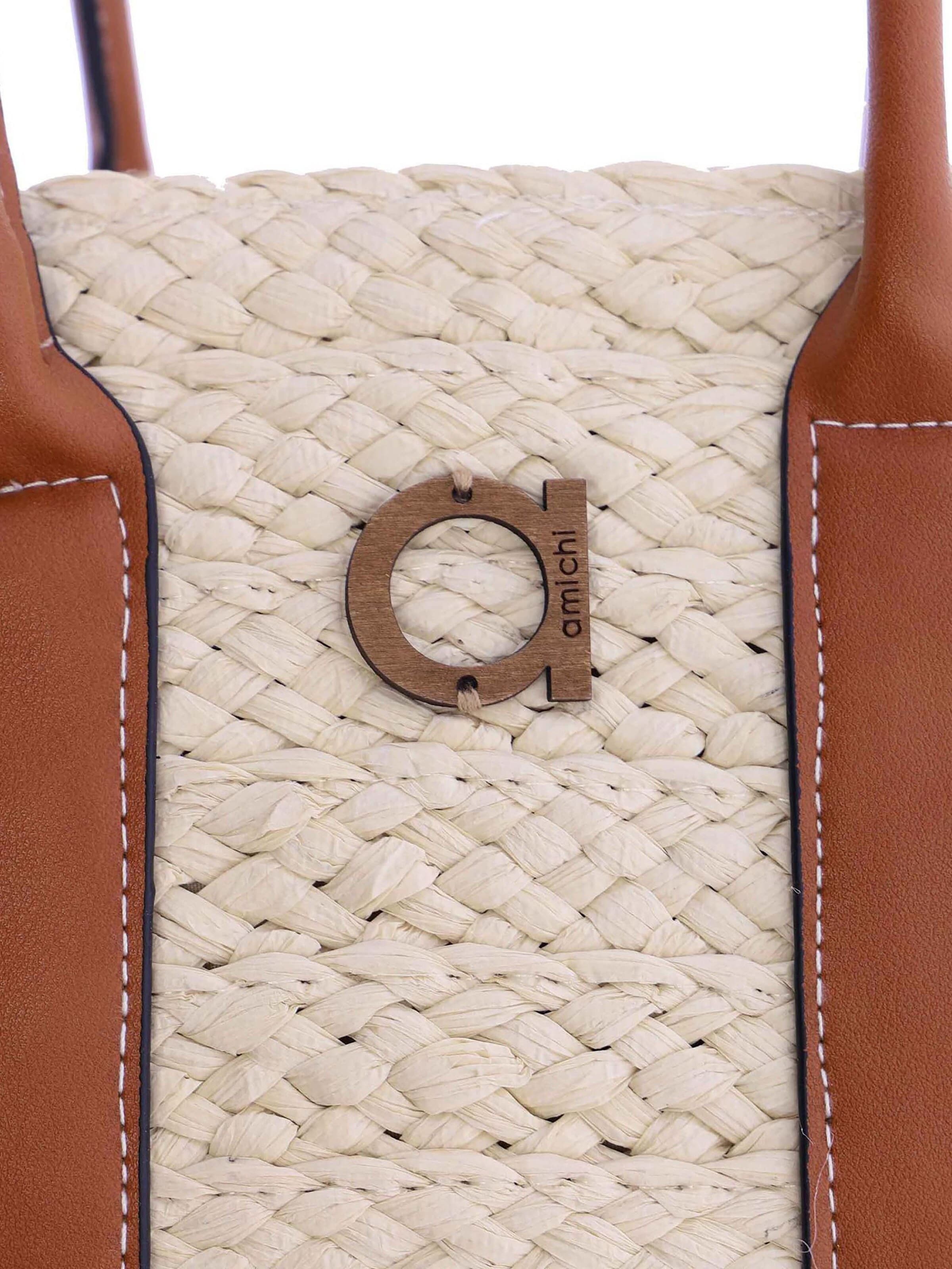Amichi - Bolso de mano 'Bolso de mano para mujer Gomera de fibras naturales con cremallera' en blanco