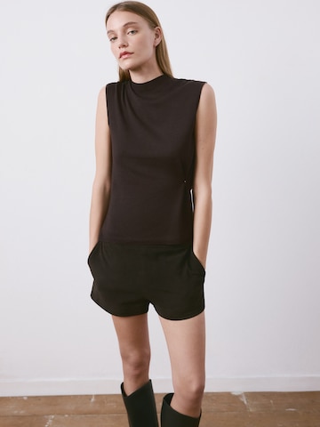 MANGO Vyšívaný top 'BIE' - Hnedá