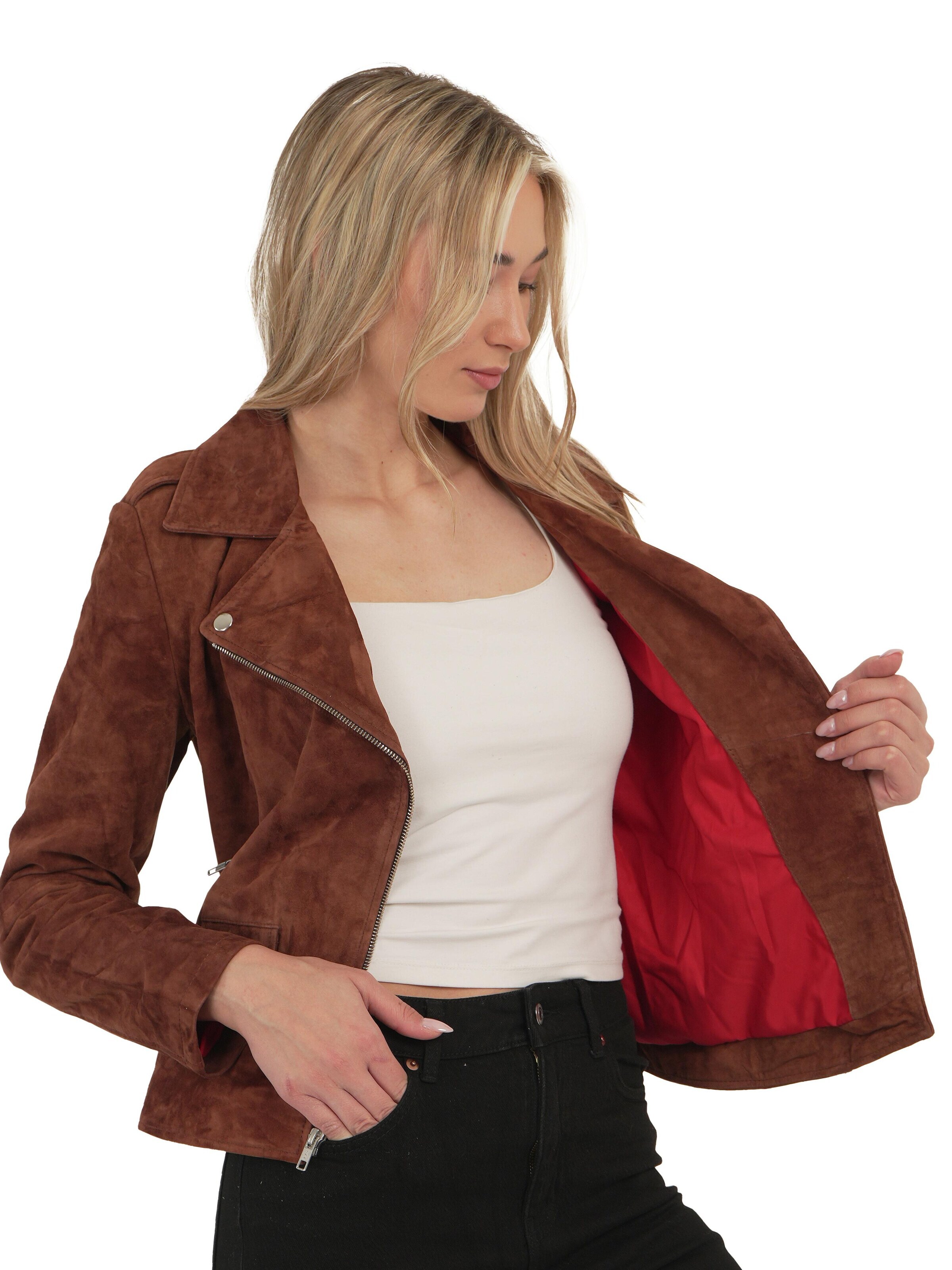Chic and Clicks - Chaqueta de entretiempo 'Camel Suede' en marrón