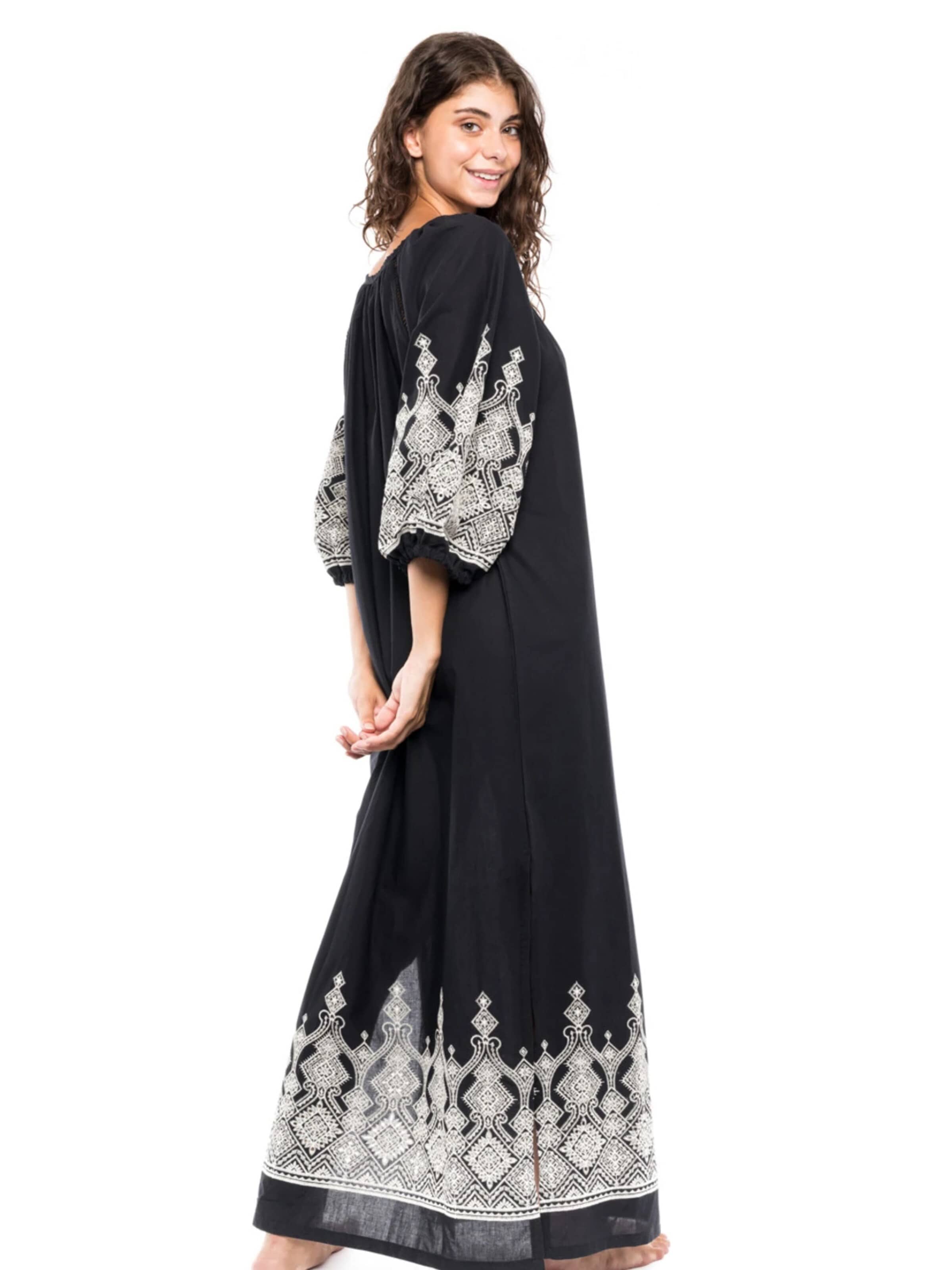 Pink Label Zomerjurk 'BEACHWEAR EMBROIDERY BLACK' in Zwart