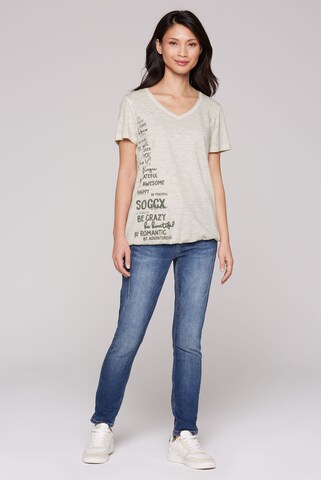 Soccx T-Shirt mit Gummizugsaum und Label Print in Silber