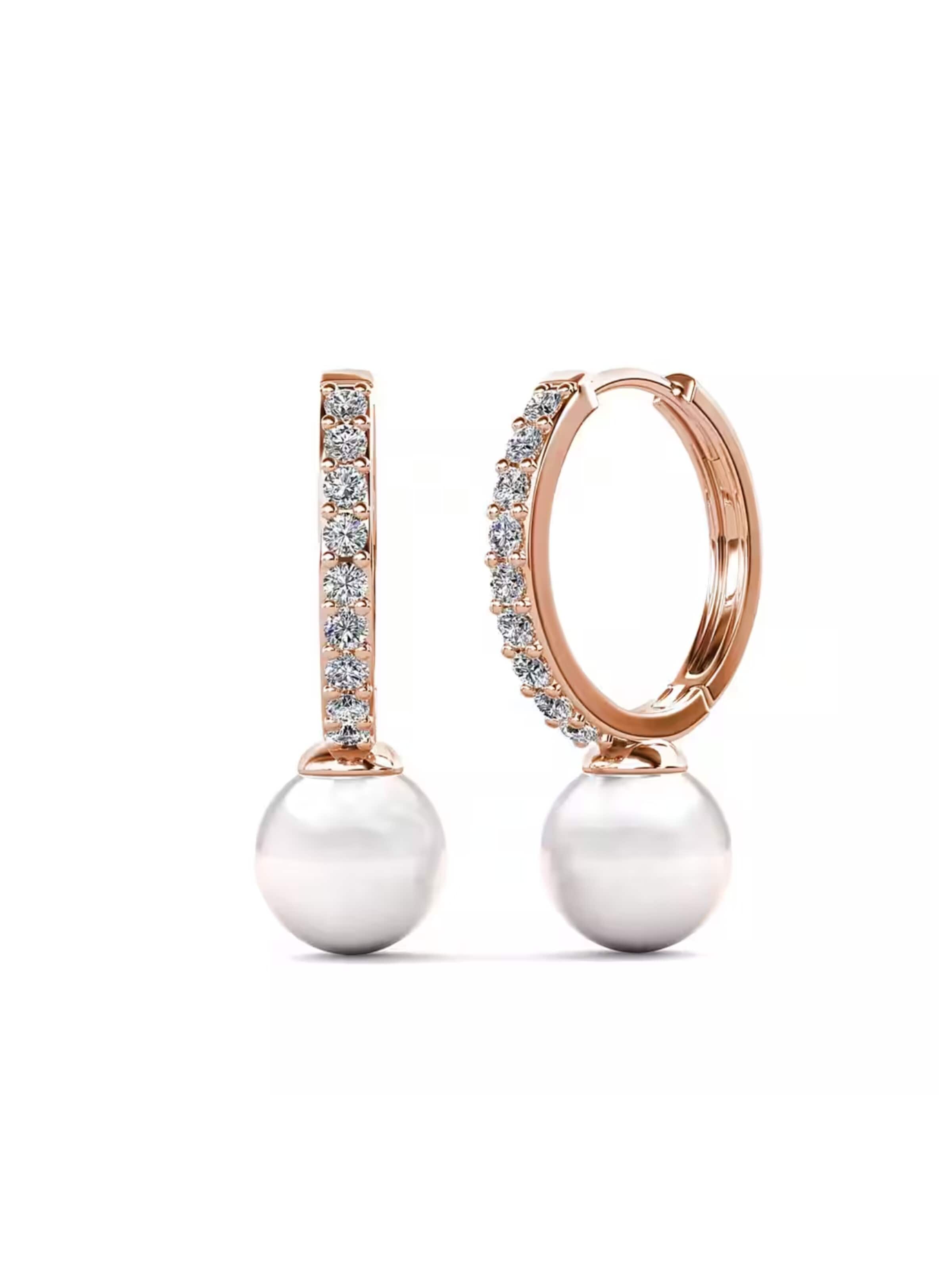 ROUGEMONT Jewellery Ohrringe 'Funkelnde Damen Creolen Muschelperle 925 sterling Silber'‌‌‌‌ in Gold: Vorderseite