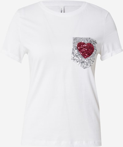 ONLY T-shirt 'NINKA' en rouge foncé / argent / blanc, Vue avec produit
