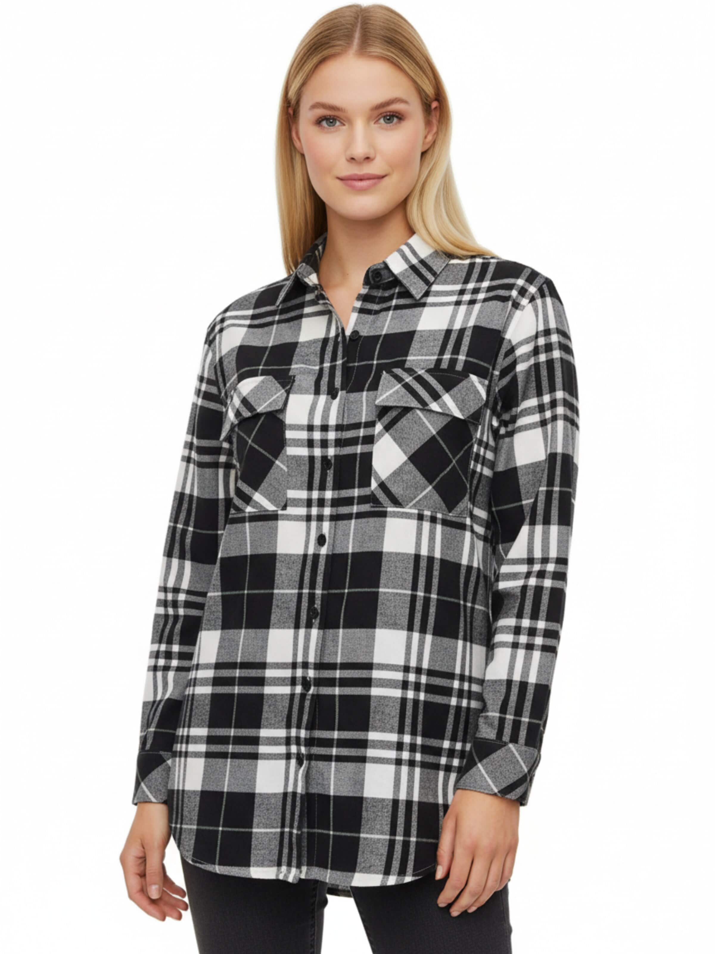 Radwa Blouse 'Radwa Women’s Plaid Flannel' in Wit: voorkant