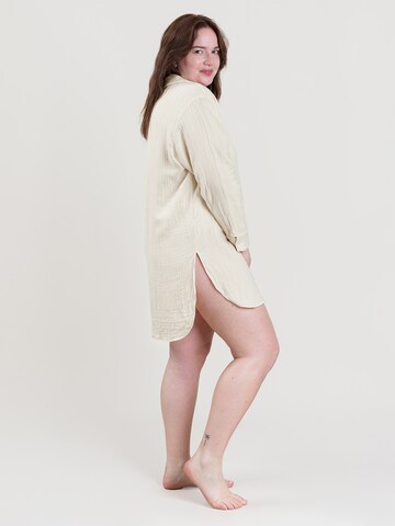 Erlich Textil - Camisa de pijama 'Boyfriend Shirt Malin' em bege