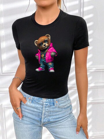 RMK Shirt 'Lederjacke Teddy Bär' in Black: front