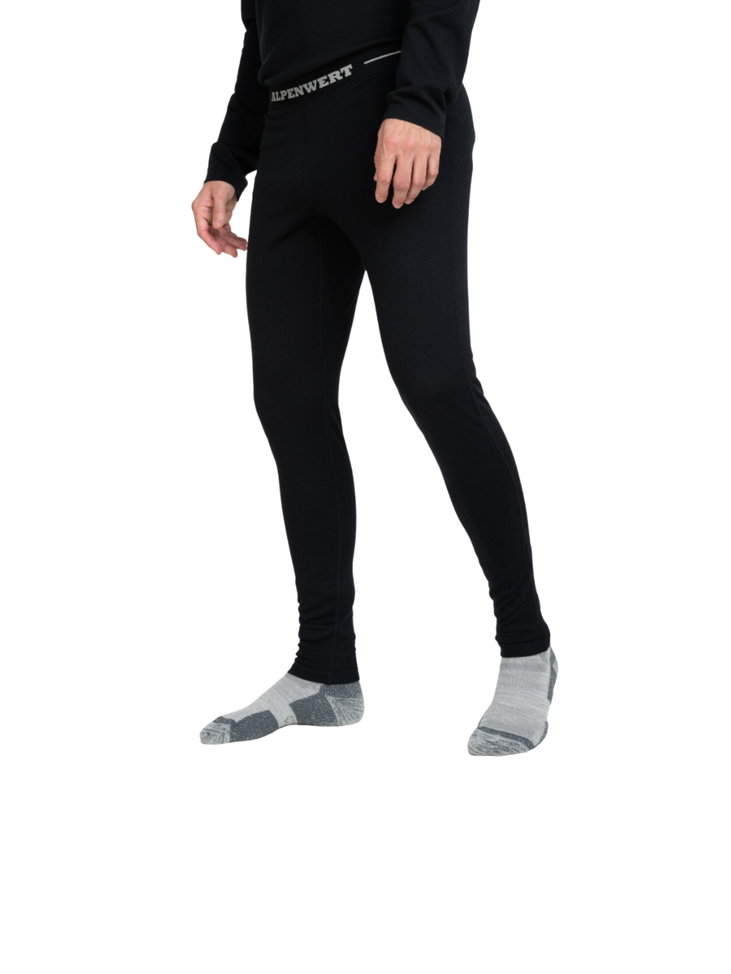 Alpenwert Long Johns 'Lange Unterhose Herren 100% Merino' in Black