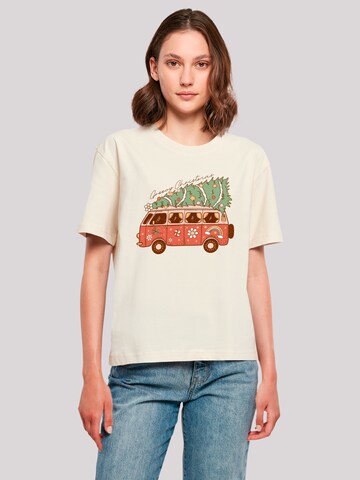 F4NT4STIC Shirt 'Groovy Christmas Camper Van' in Beige: voorkant