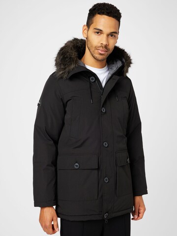 Superdry Winterparka 'New Rookie' in Zwart: voorkant