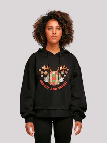 F4NT4STIC Sweatshirt 'Groovy And Bright Christmas Disco Deer' in Black: front