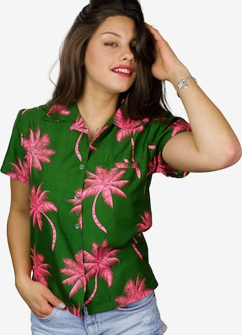 King Kameha Blouse 'Palmshadow' in Groen: voorkant