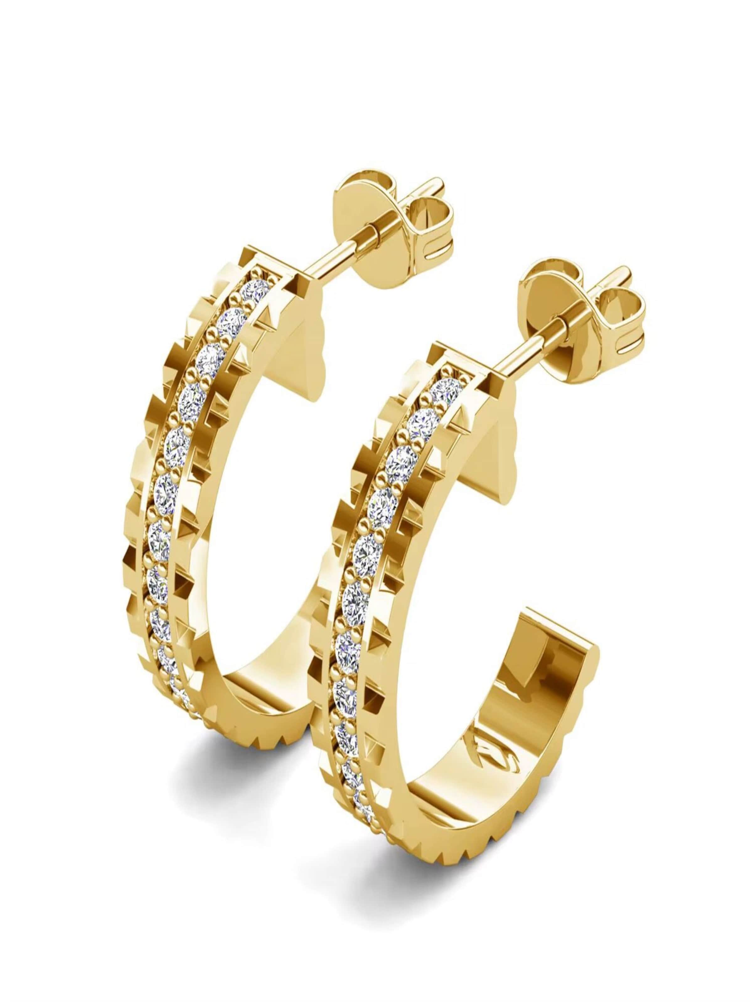 ROUGEMONT Jewellery Earrings 'Funkelnde Creolen Ohrringe mit Kristall Besatz Loumi' in Gold: front