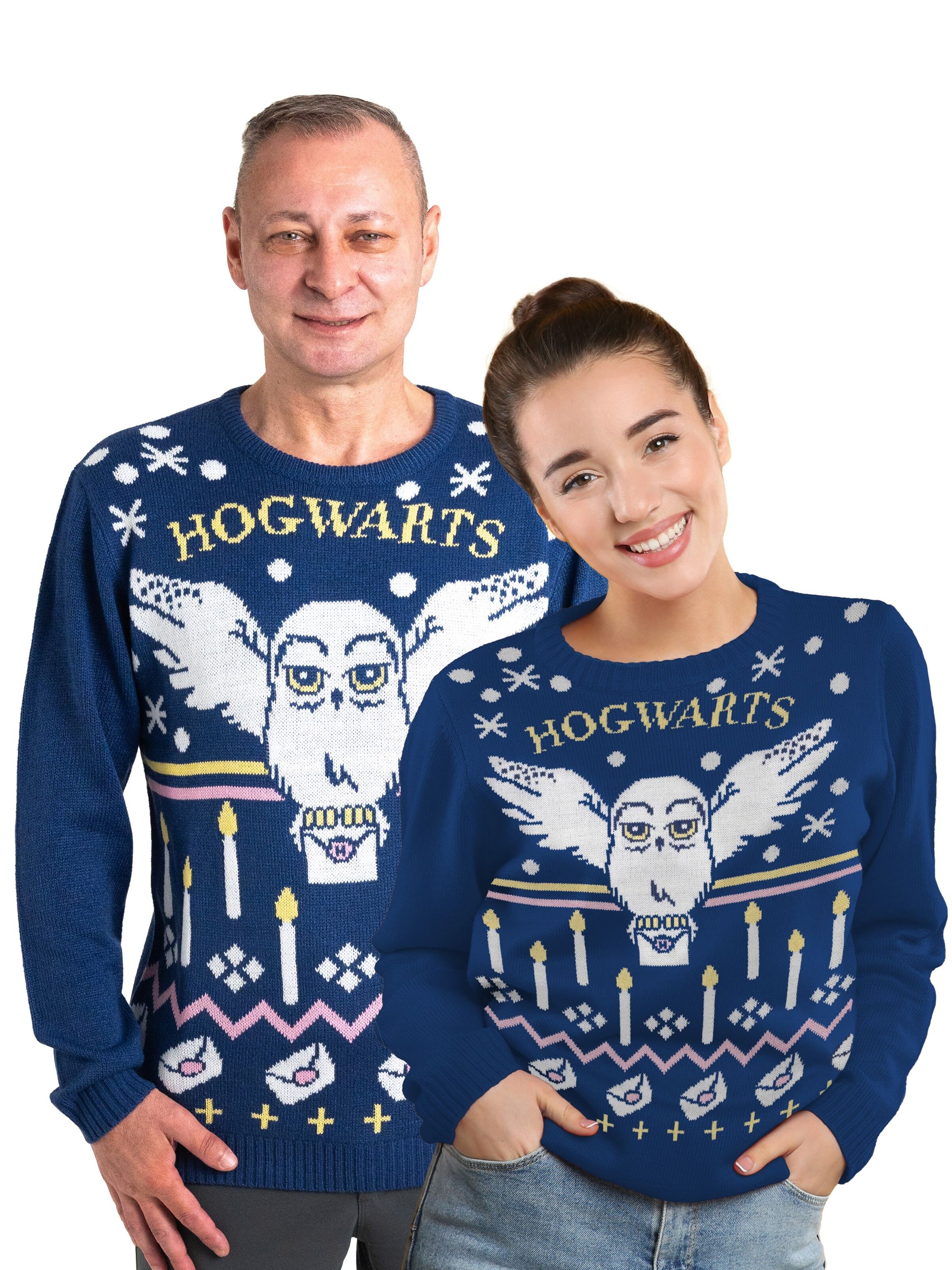 Harry Potter Pullover 'Weihnachtspullover Hedwig Eule'‌‌‌‌‌‌‌ in Blau: Vorderseite