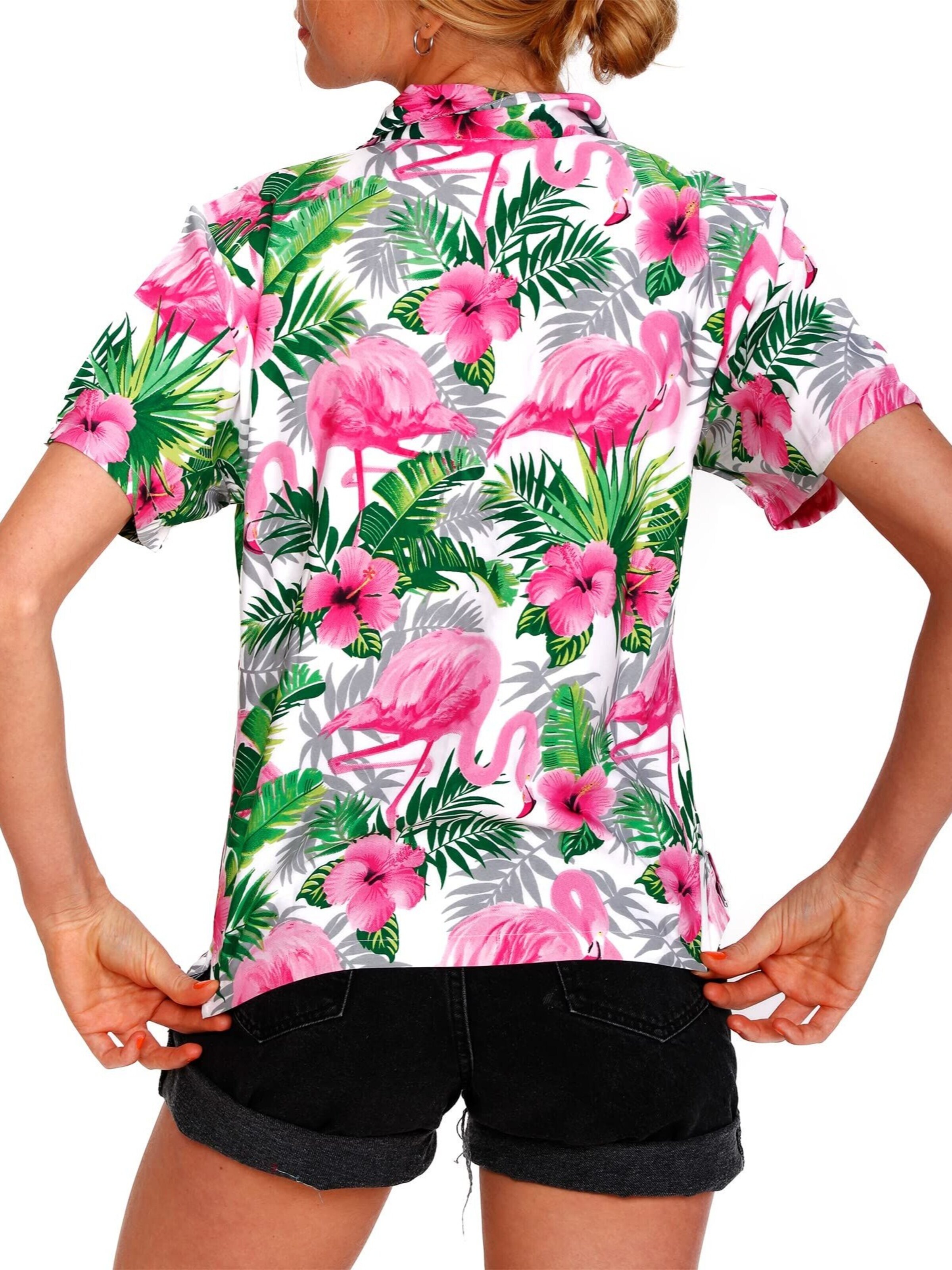 Camicia da donna 'Flamingo Flowers' di King Kameha in bianco