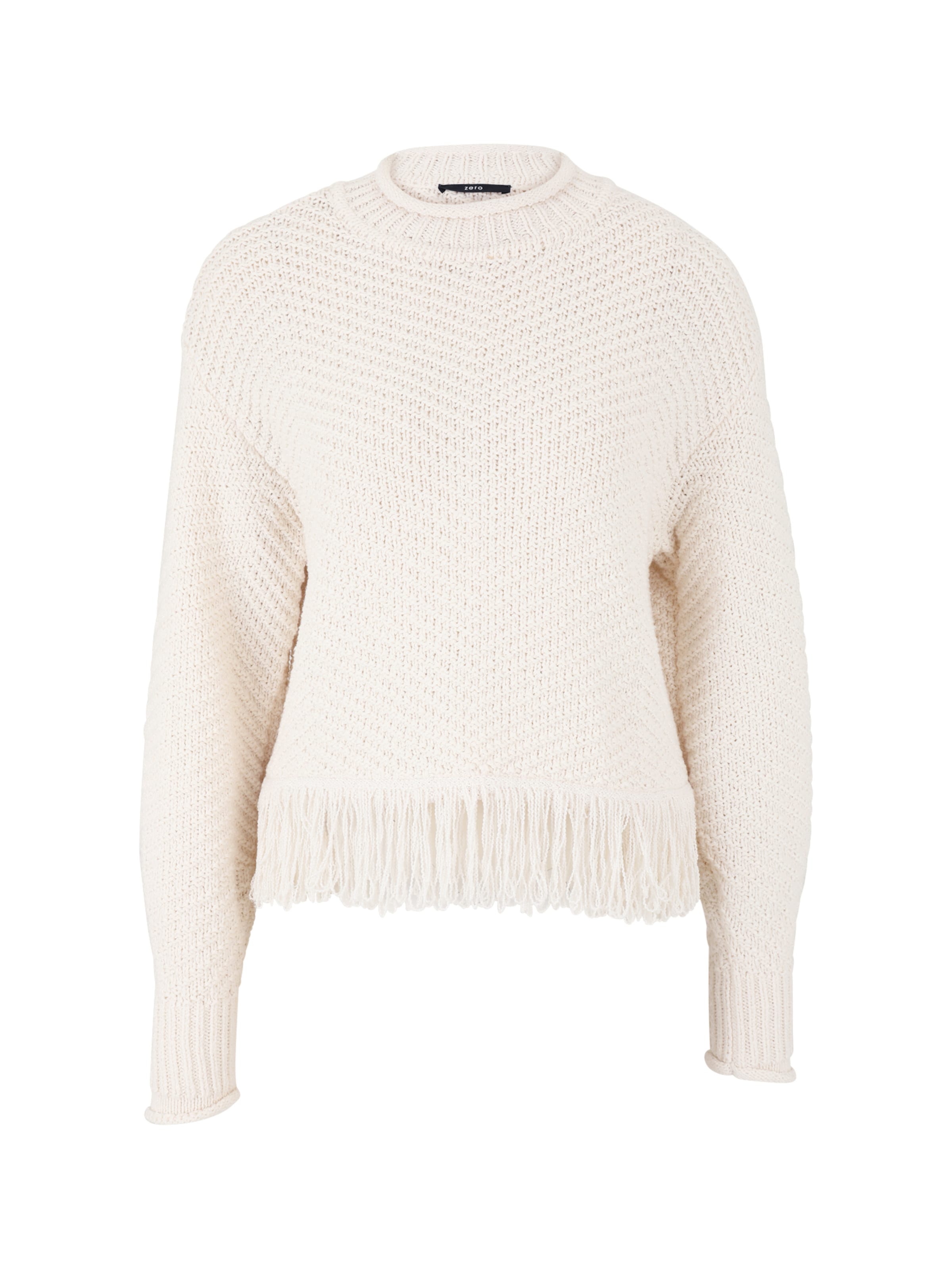 zero Pullover mit Fransen in Weiß: Vorderseite