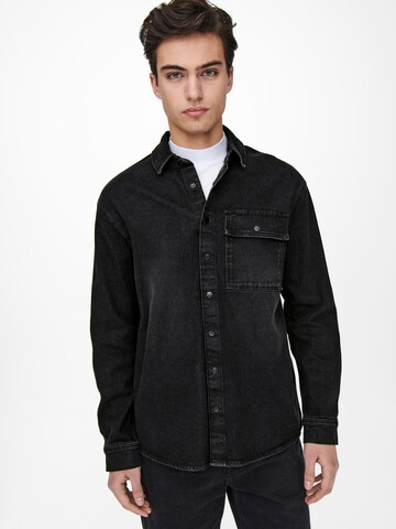 Only & Sons Regular fit Button Up Shirt in Black: front