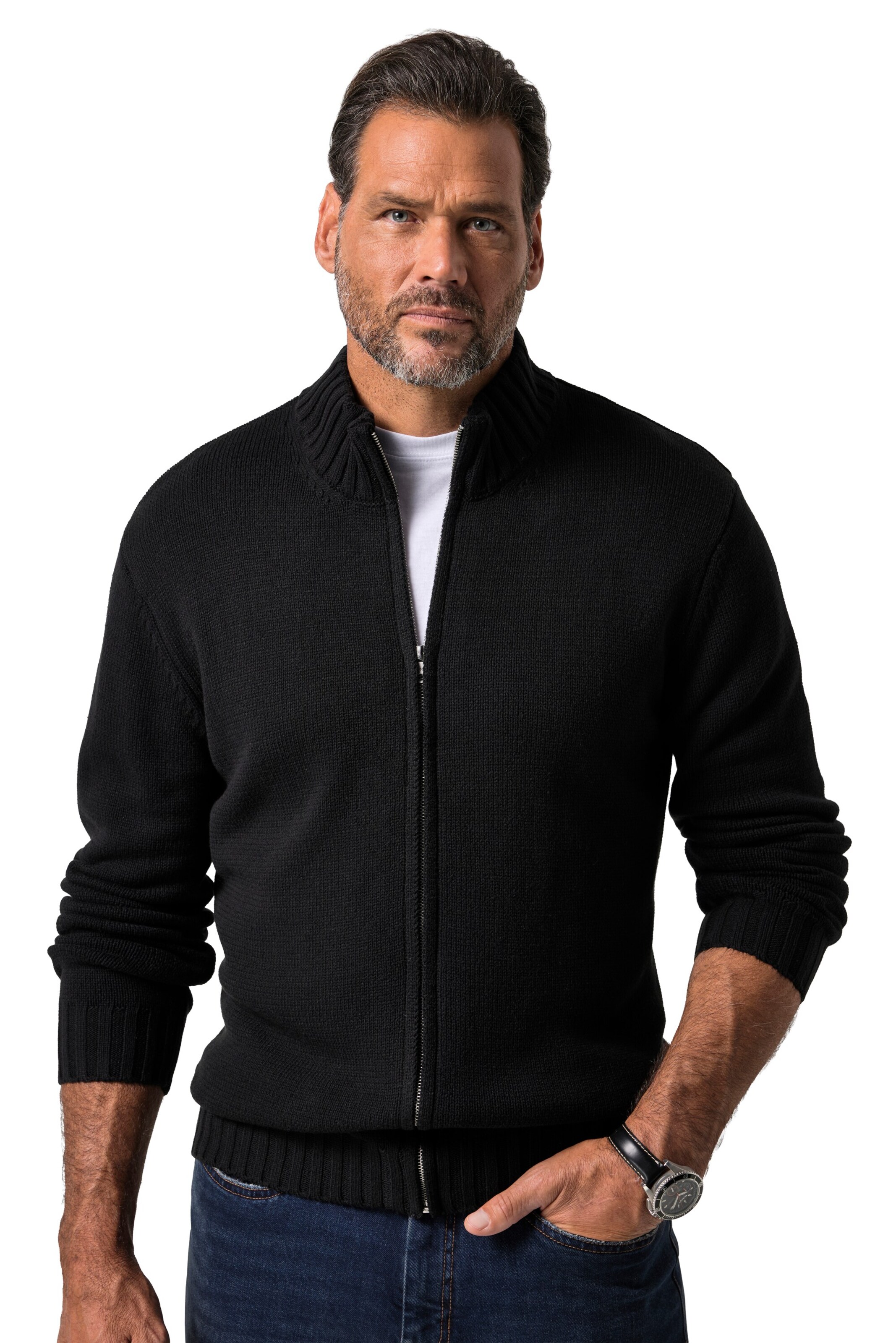 JP1880 Strickjacke in Schwarz: Vorderseite
