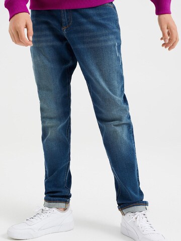 WE Fashion Slimfit Jeans in Blauw: voorkant