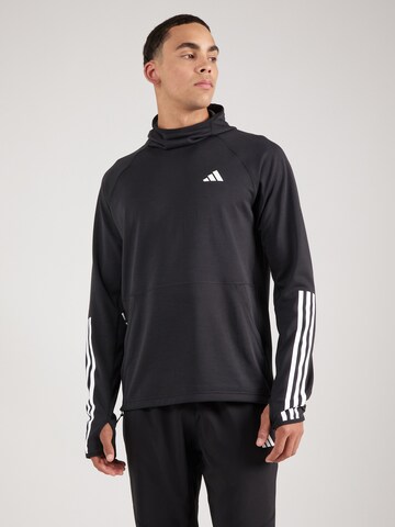 ADIDAS PERFORMANCE Sportsweatshirt 'Own The Run 3 Stripes' in Zwart: voorkant