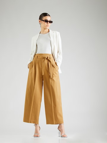 BOSS Black Wide leg Pleat-Front Pants 'Tenoy' in Brown