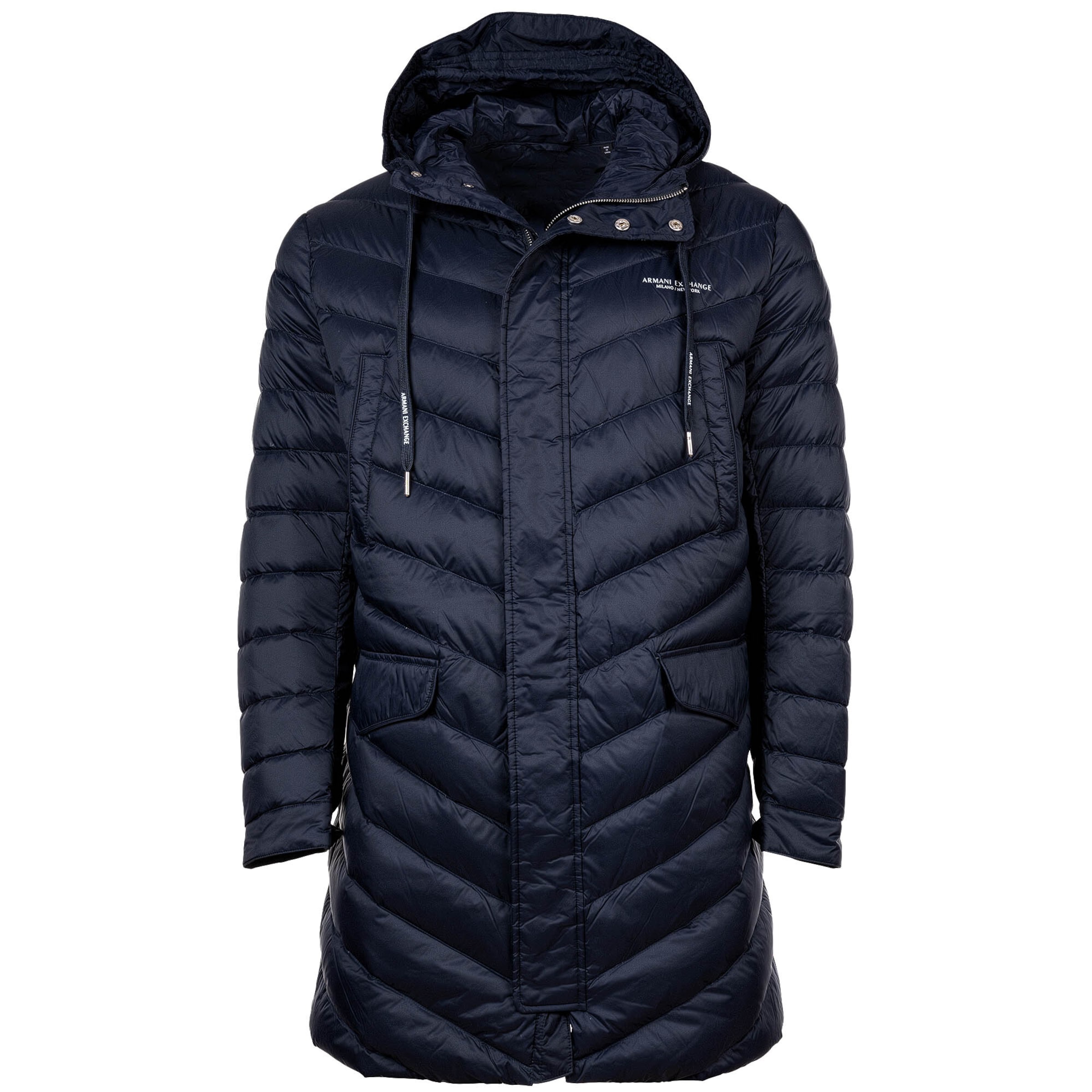 Armani exchange long down parka with faux fur trim in navy deals