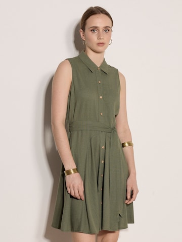 Apricot Linen Blend Shirt Mini Dress ' ' in Grün: Vorderseite