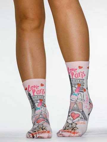Wigglesteps Sokken 'Love Paris' in Roze: voorkant