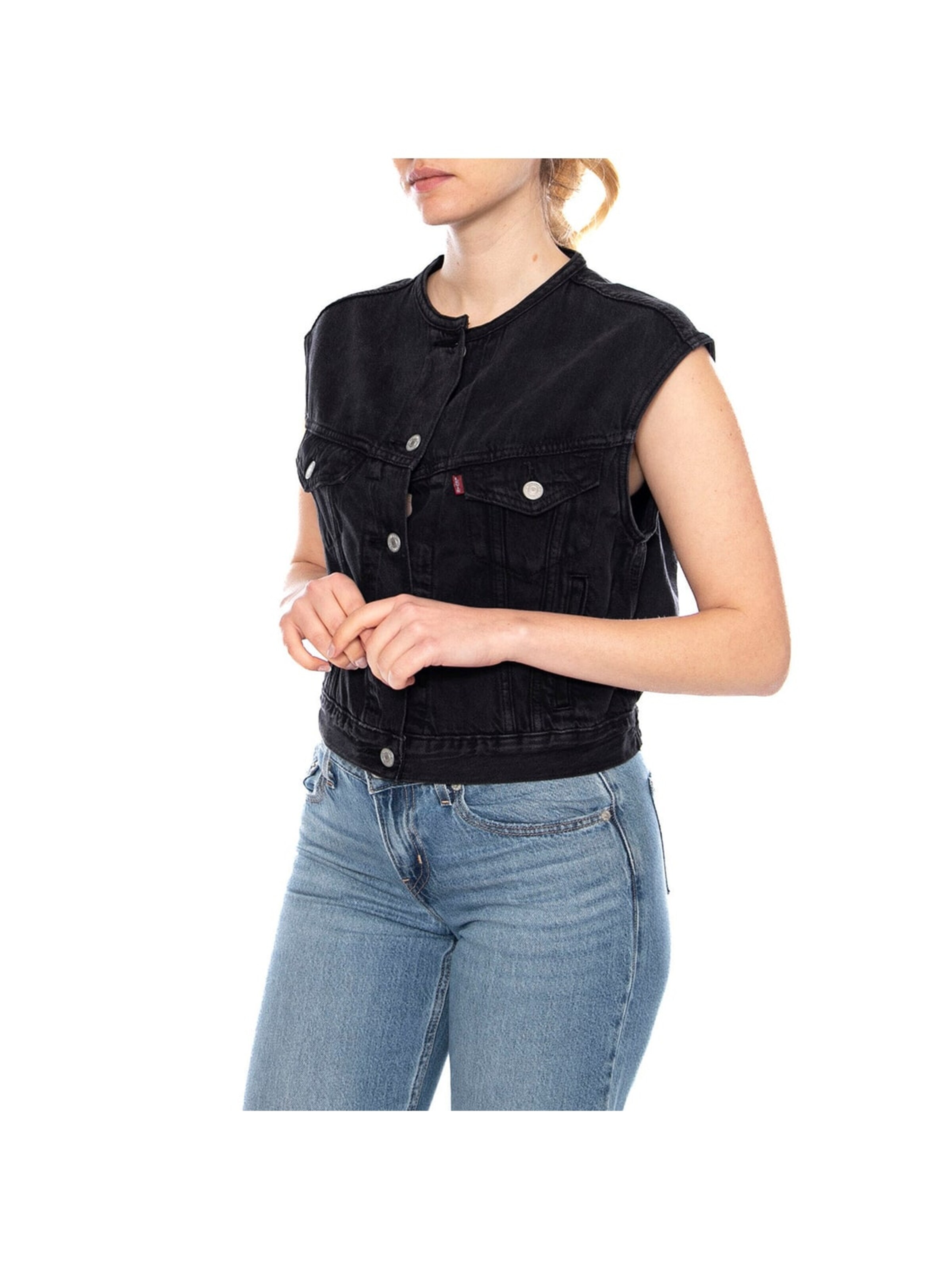 LEVI'S ® Sweter 'Collarless Shrunken 90S Vest' w kolorze czarny: przód