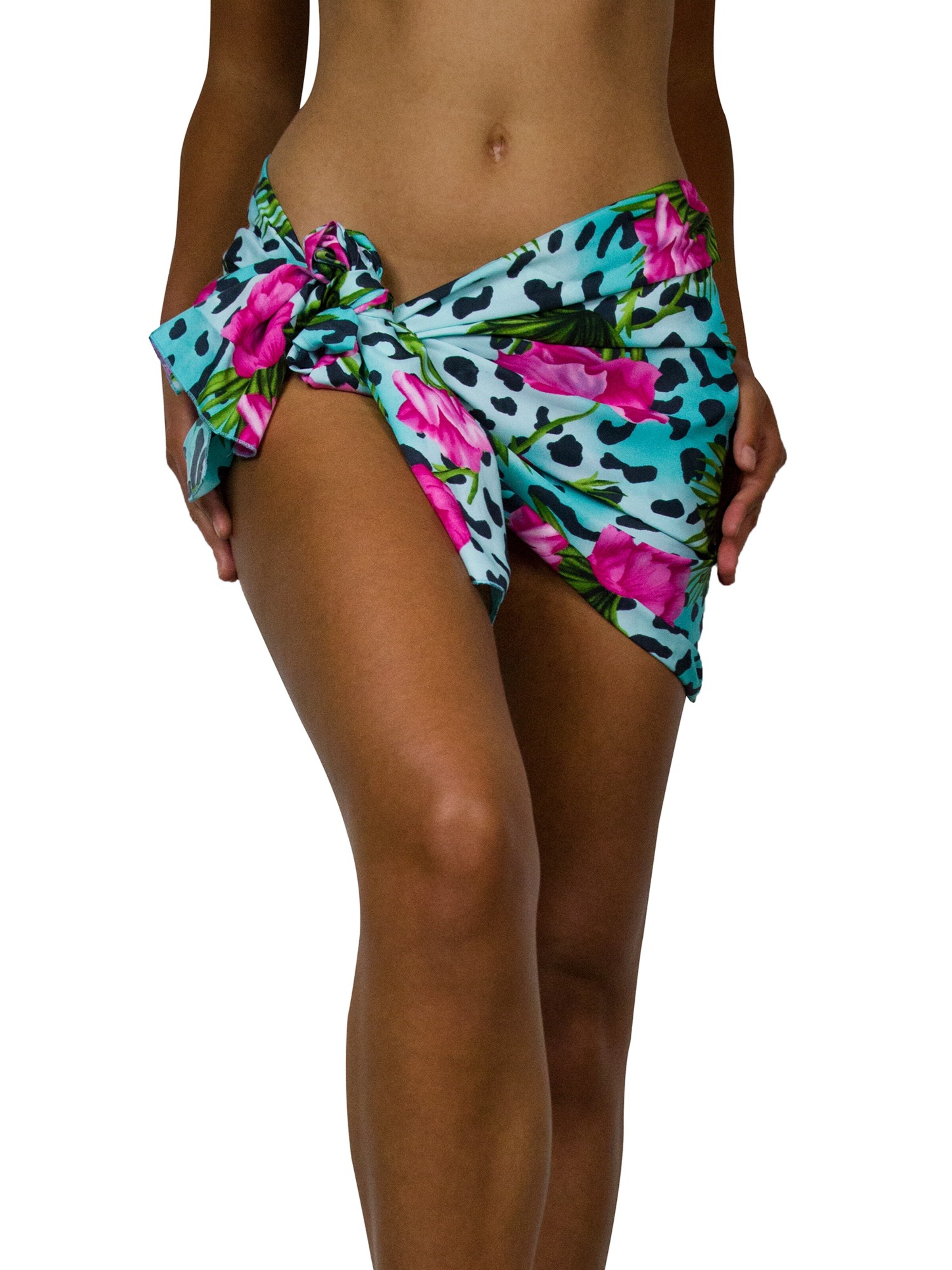 King Kameha Wrap 'Leopard Flowers' in Blue: front