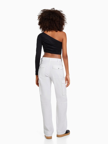 Wide Leg Pantalon cargo Bershka en blanc