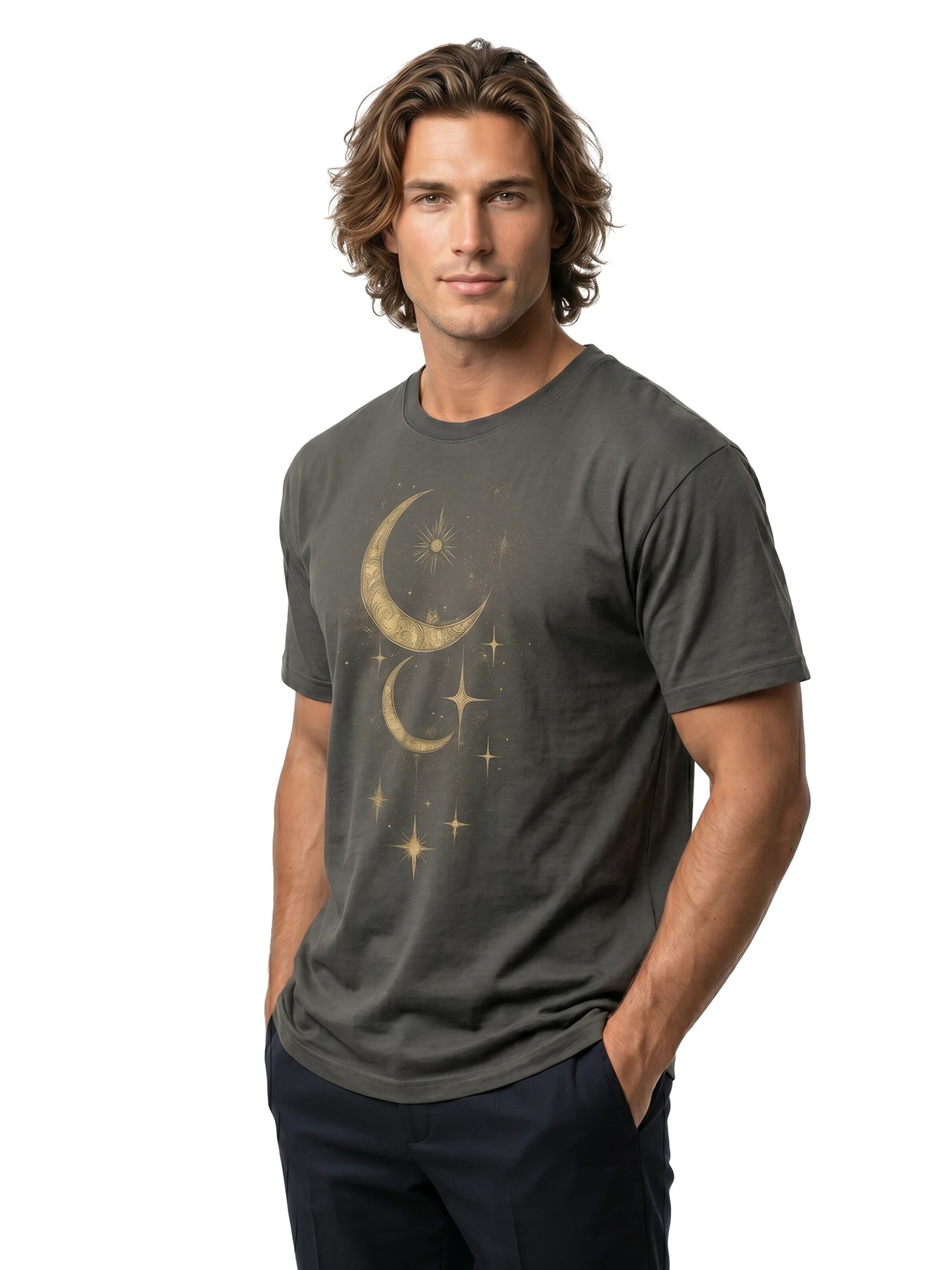 MAKAYA Shirt 'Moon Stars' in Grey