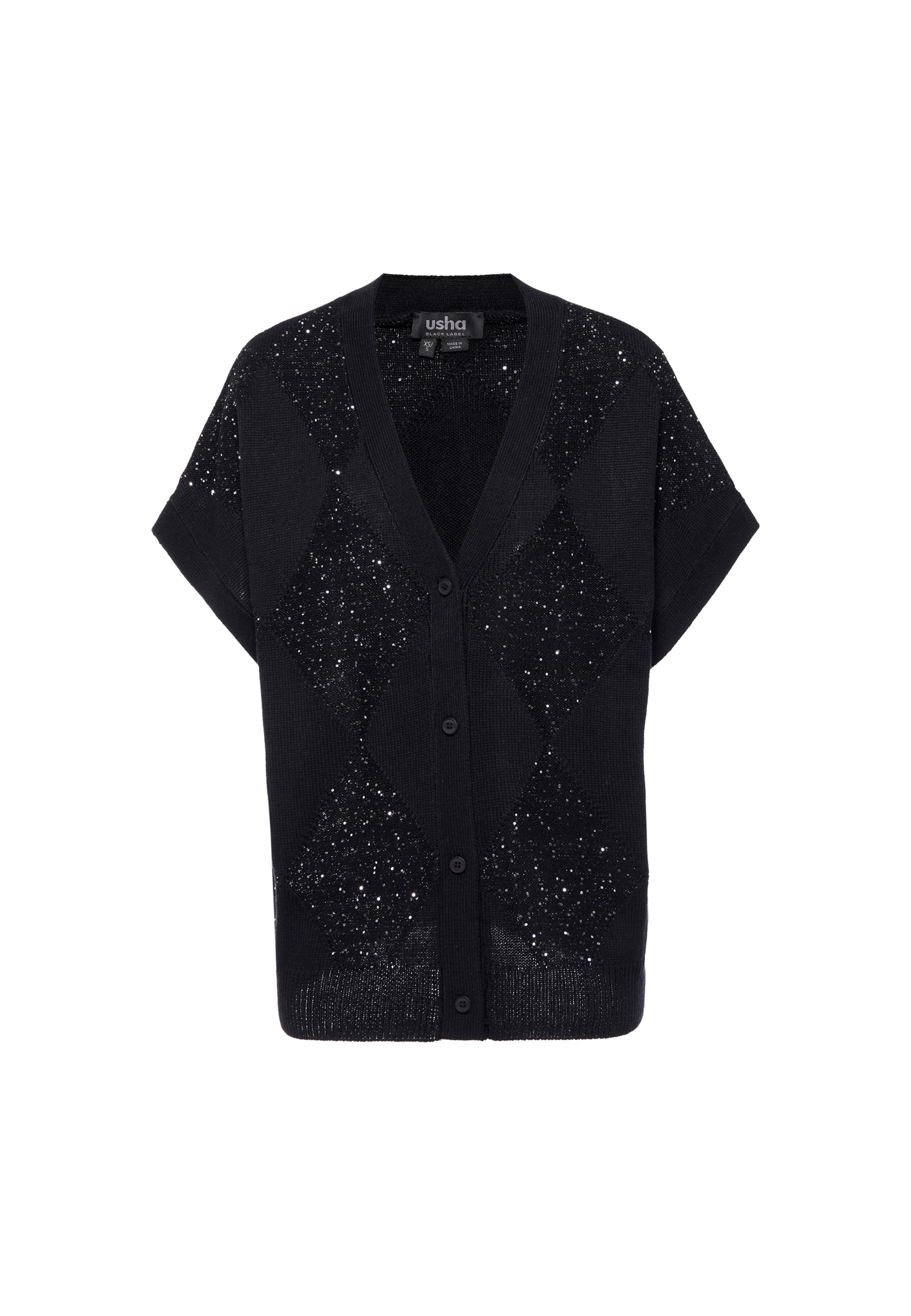 usha BLACK LABEL Gebreid vest in Zwart: voorkant