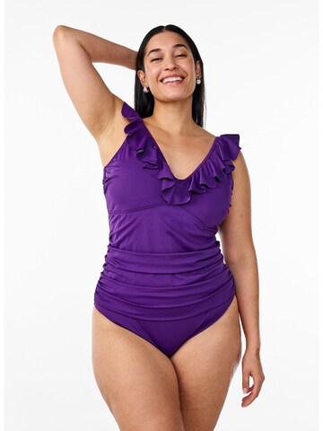 T-shirt Costume intero 'SKITRIN' di Swim by Zizzi in lilla: frontale