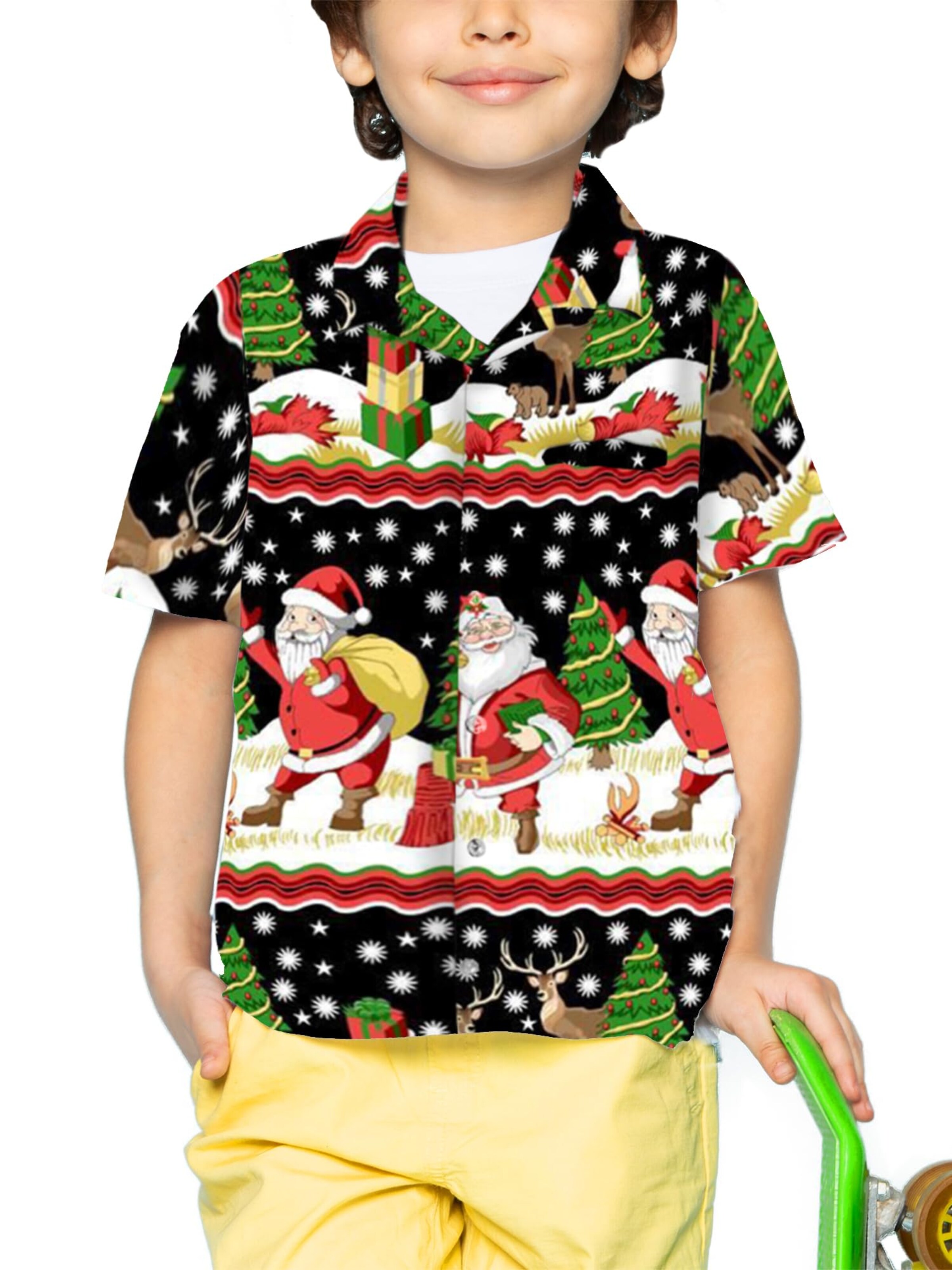 King Kameha Regular fit Button Up Shirt 'Christmas Border Print' in Black: front