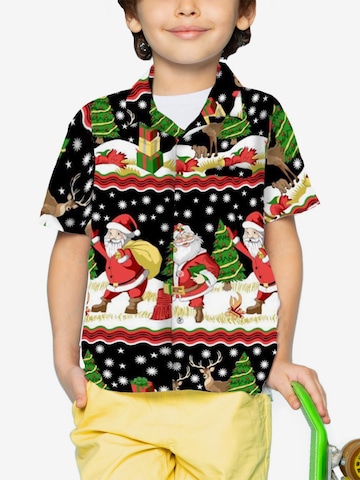King Kameha Hemd 'Christmas Border Print' in Schwarz: Vorderseite