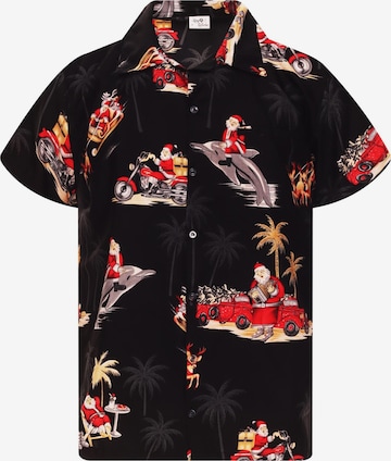 Camicia 'Christmas Dolphin Santa' di King Kameha in nero: frontale