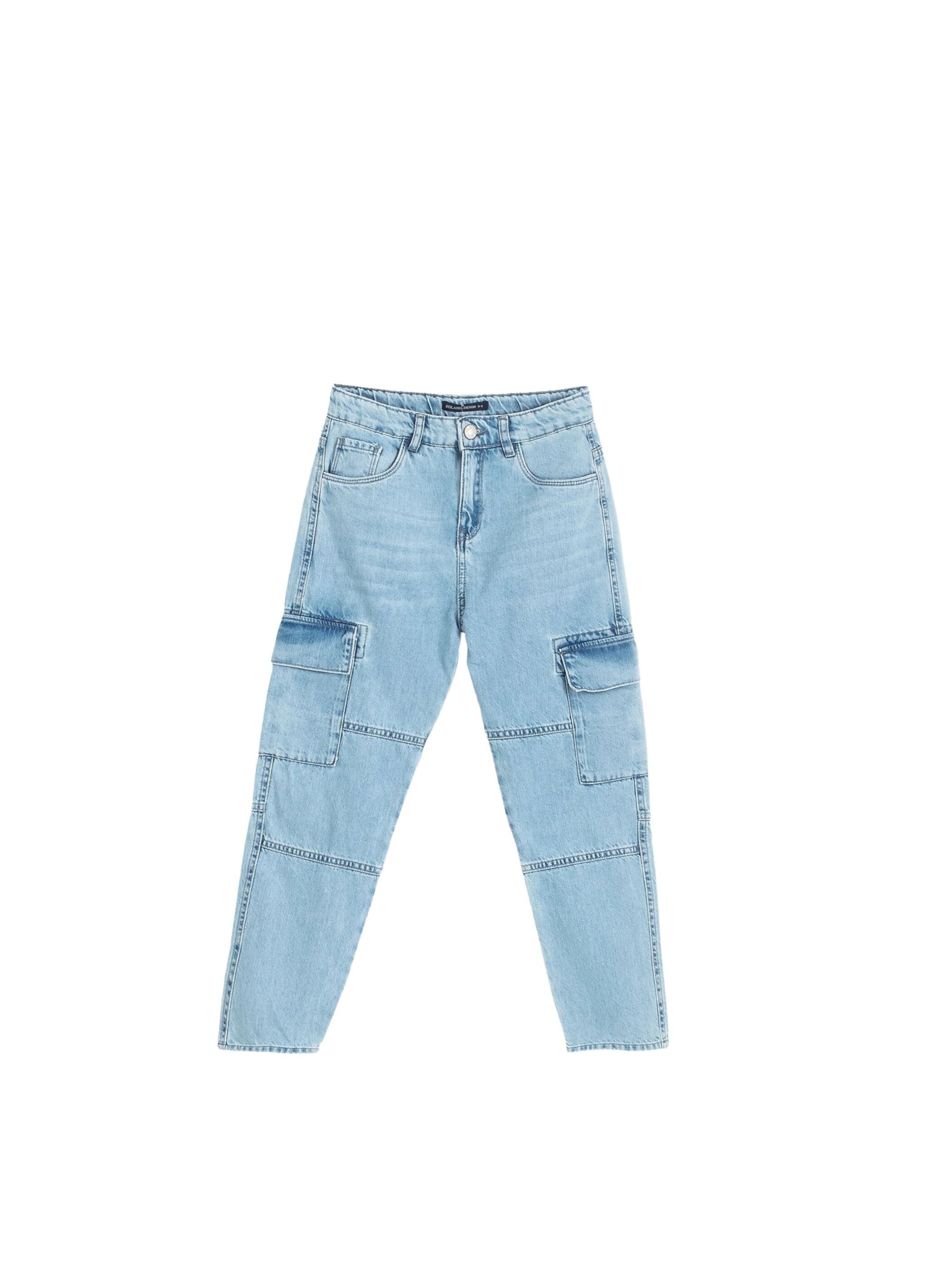 Solang Regular Hose Denim-Cargo-Jeans mit Cargotaschen in Blau: Vorderseite