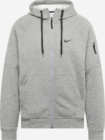 NIKE Athletic Zip-Up Hoodie in Grey: front